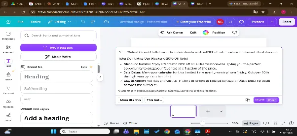 Magic Write output in Canva Presentations with sale details as slide bullet points